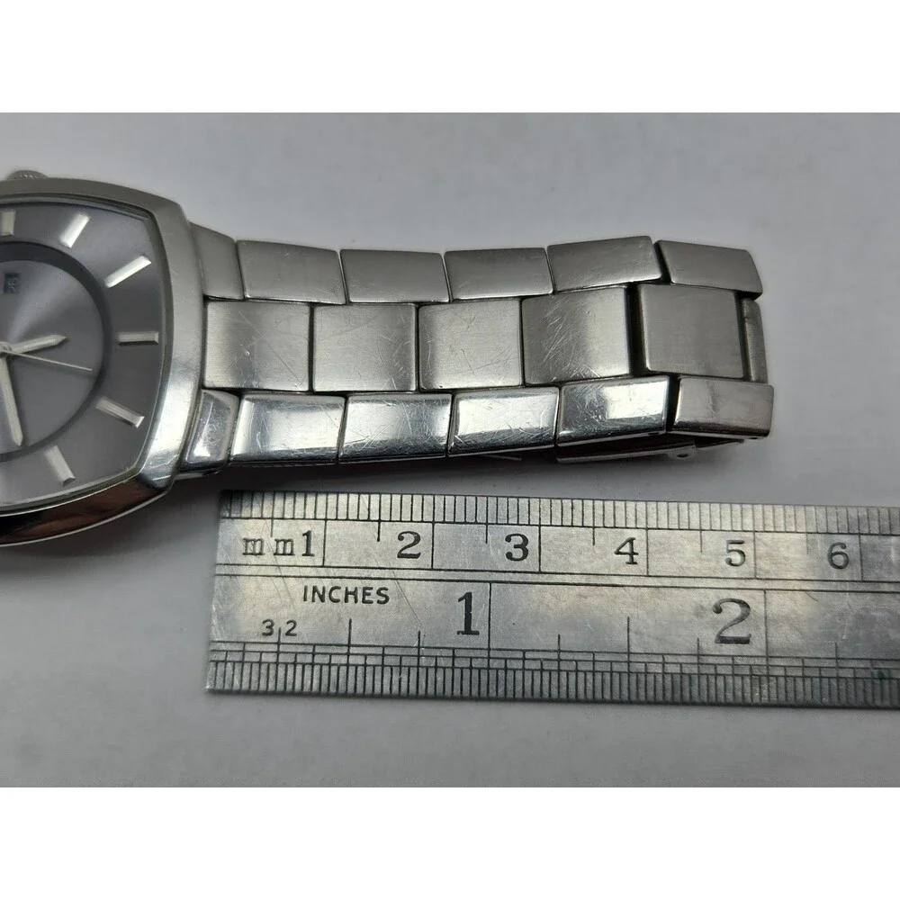 Kenneth Cole Reaction Mens Stainless Steel Blue Dial Date 35mm Watch New Battery